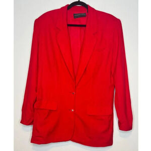Vintage August Silk Oversized Blazer Red Silk Tomato Girl Bold Maximilist SZ 6